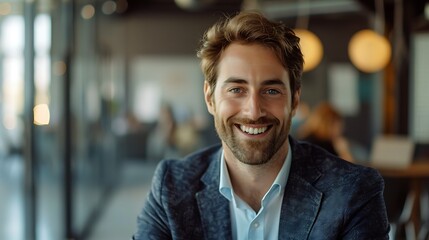 Fototapeta premium Contemporary Workspace with Handsome Businessman