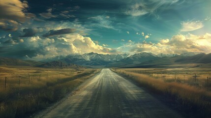 Metaphorical conceptual depiction of a road trip as a journey of self-exploration and personal growth