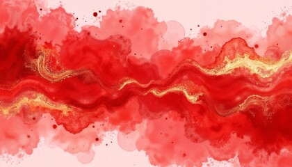 Obraz premium Watercolor red and gold abstract background with vibrant splashes and soft edges, luxurious design