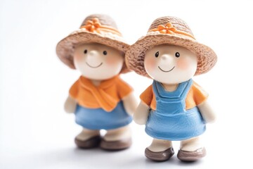 Two ceramic or plastic figurines stand side by side, often used as decorative items