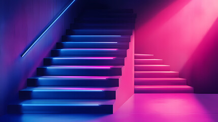 Fototapeta premium Modern minimalism style stairs with night lighting. Minimalism. Illustration