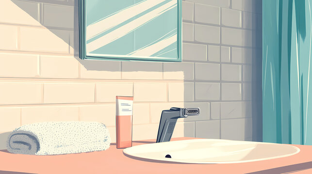 Modern razor in stylish bathroom setting. Minimalism. Illustration