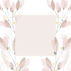Fototapeta premium delicate watercolor frame with leaves in pastel colors and yellow small flowers on a white background