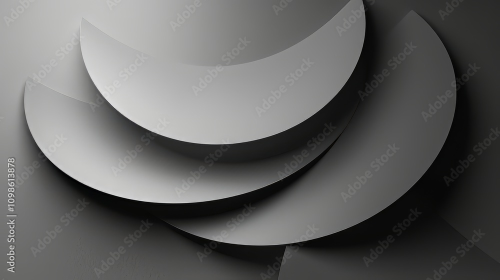 Poster a minimalist composition with overlapping ellipses in shades of gray, creating a sense of movement