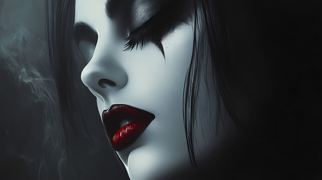Portrait of gothic vampire queen with dark makeup beautiful woman generative ai. Gothic. Illustration