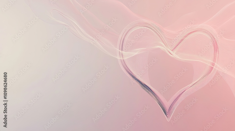 Poster a minimalist heart border composed of simple line art and soft hues