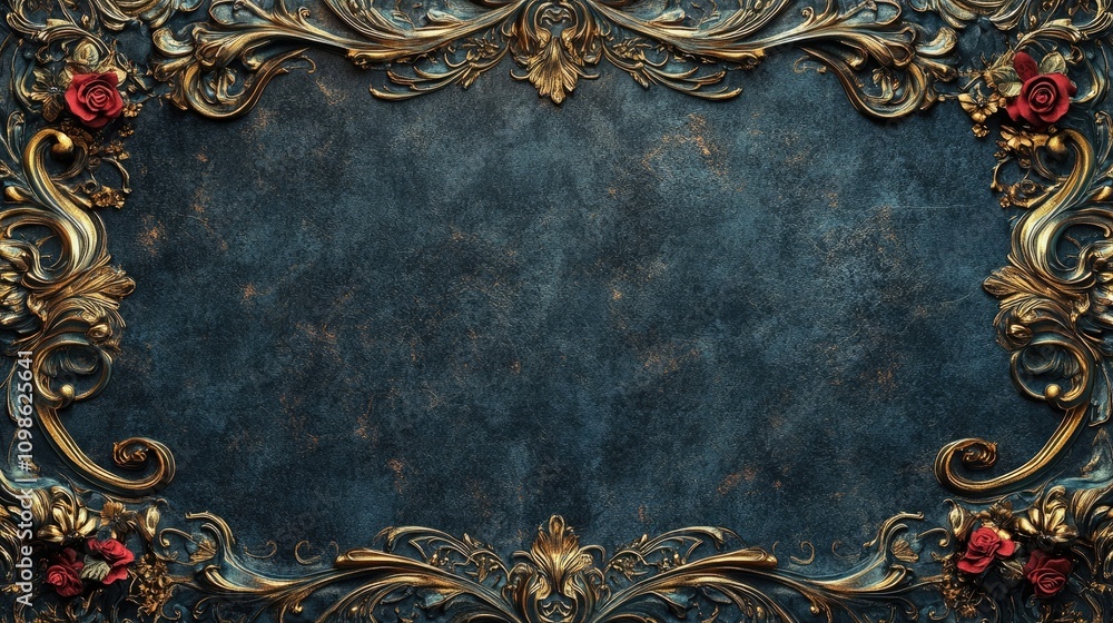 Poster a luxurious front page border design with deep colors and ornate patterns