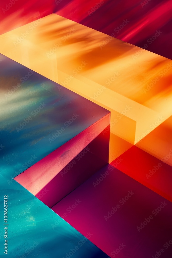 Poster a striking abstract image featuring bold geometric shapes with vibrant colors and dynamic shadows, c