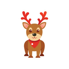 Obraz premium Happy Dog with Reindeer Antlers Vector - Adorable Sitting Christmas Pet Illustration on White Background for Festive Decor