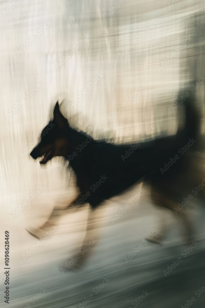 Aufkleber blurred silhouette of a dog in motion, creating an abstract and dynamic effect in an urban environme