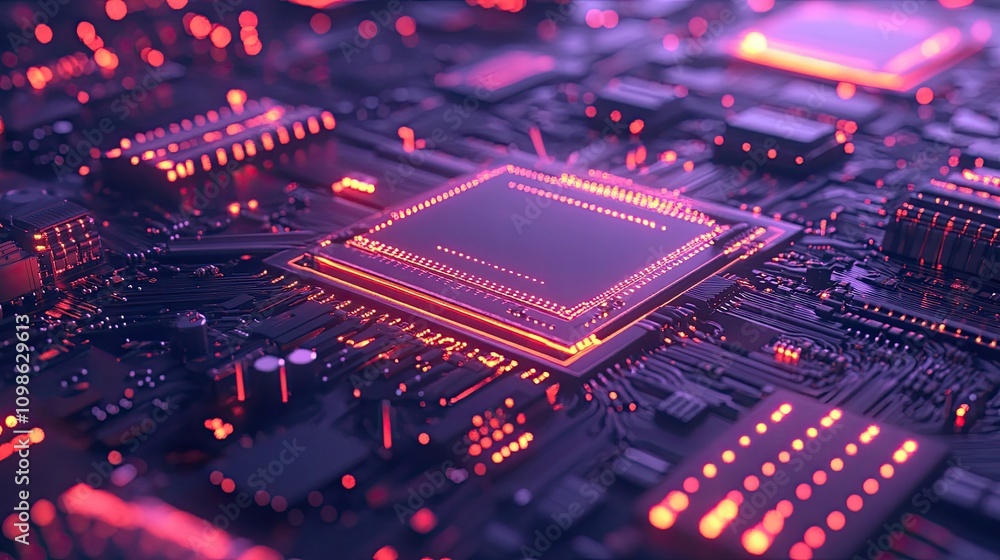 Aufkleber a futuristic digital circuit board pattern with glowing elements