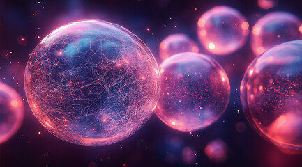 Fototapeta premium Futuristic Visualization of Interconnected Consciousness with Ethereal Spheres - Generative AI