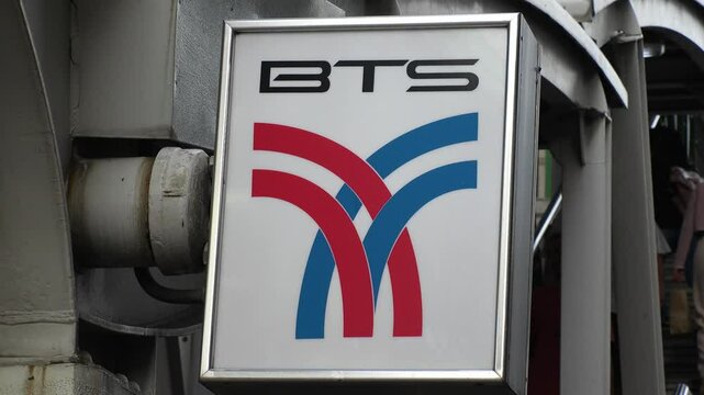 BANGKOK, THAILAND - DEC 2024 : Close-Up of the Iconic BTS Skytrain Logo Sign in Bangkok, Representing Modern Public Transportation, Urban Connectivity, and Fast City Travel in Thailand.