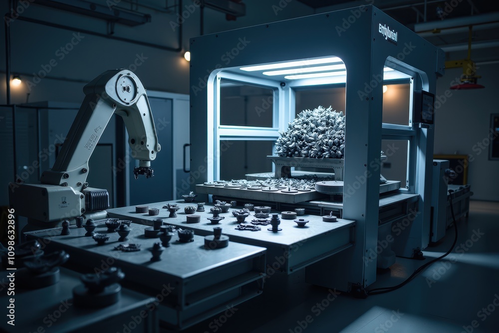 Poster advanced 3d printing technology in a modern facility showcasing innovative machinery and intricate d