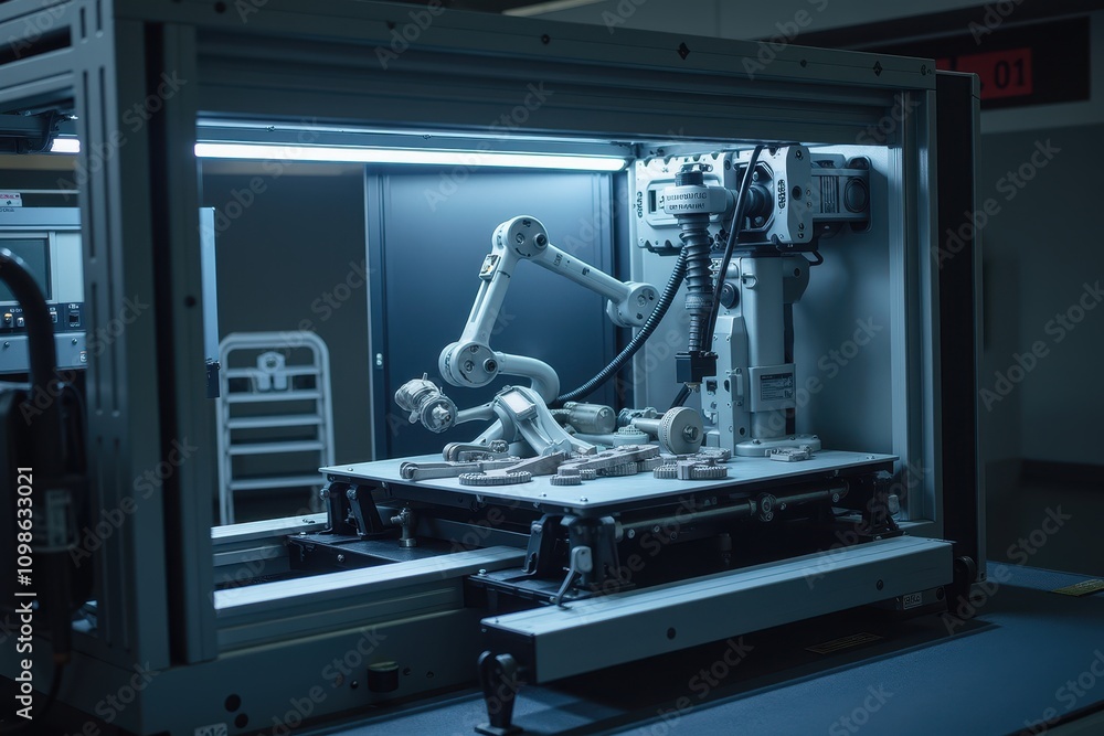 Poster advanced 3d printing technology: robotic arm in action for precision manufacturing and innovative pr