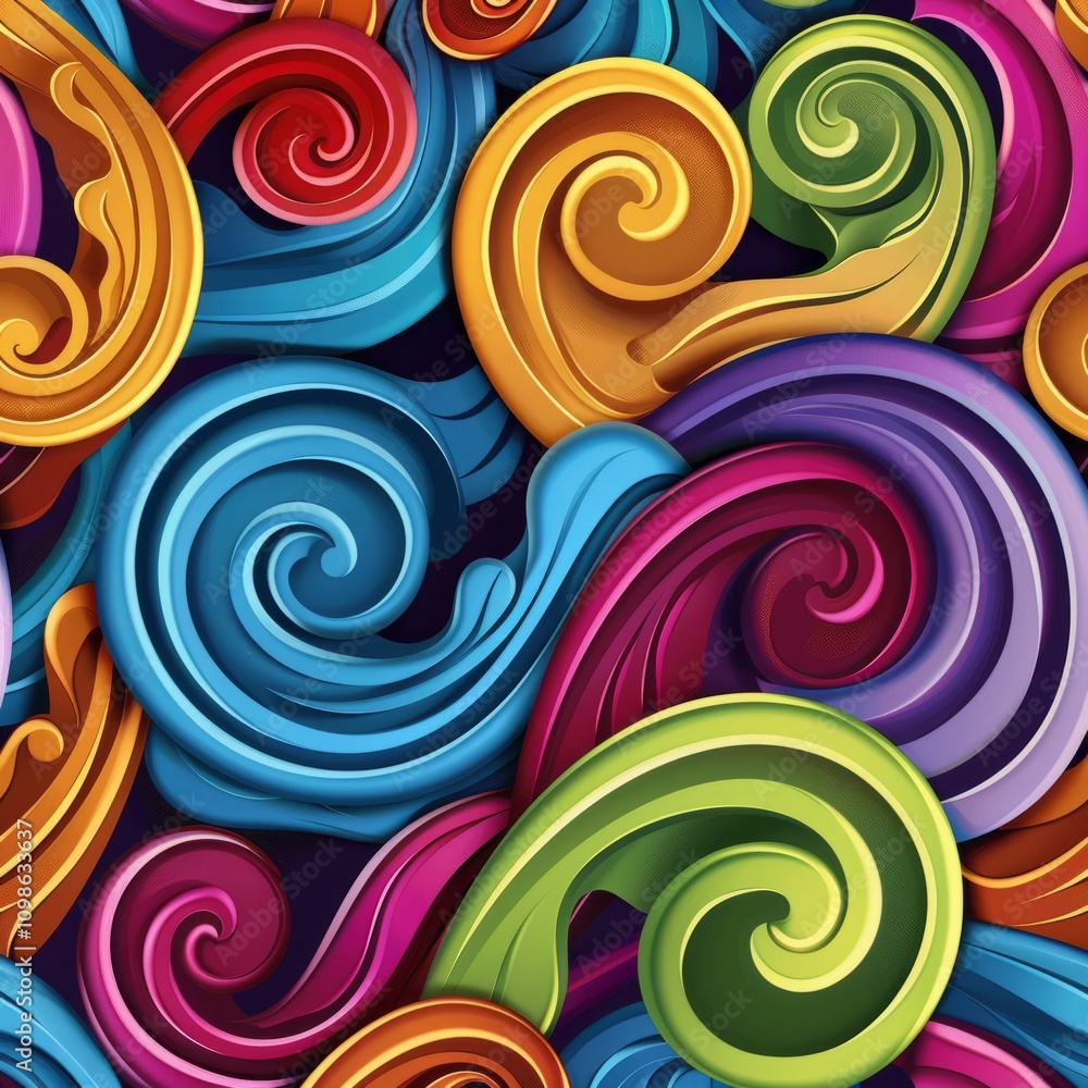 Poster a vivid abstract pattern featuring colorful swirling curves and dynamic shapes, perfect for modern a
