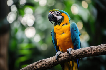 A smiling parrot perched on a branch