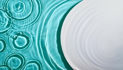 Obraz premium white water texture blue mint water surface with rings and ripples spa concept background flat lay copy space