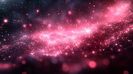 Obraz premium Abstract pink and dark background with glowing particles and bokeh effect.