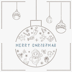 Christmas contour illustration in the style of childrens doodles Christmas design elements in a Christmas ball Santa Claus head