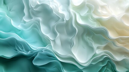 Obraz premium Abstract teal and white flowing wave pattern background.