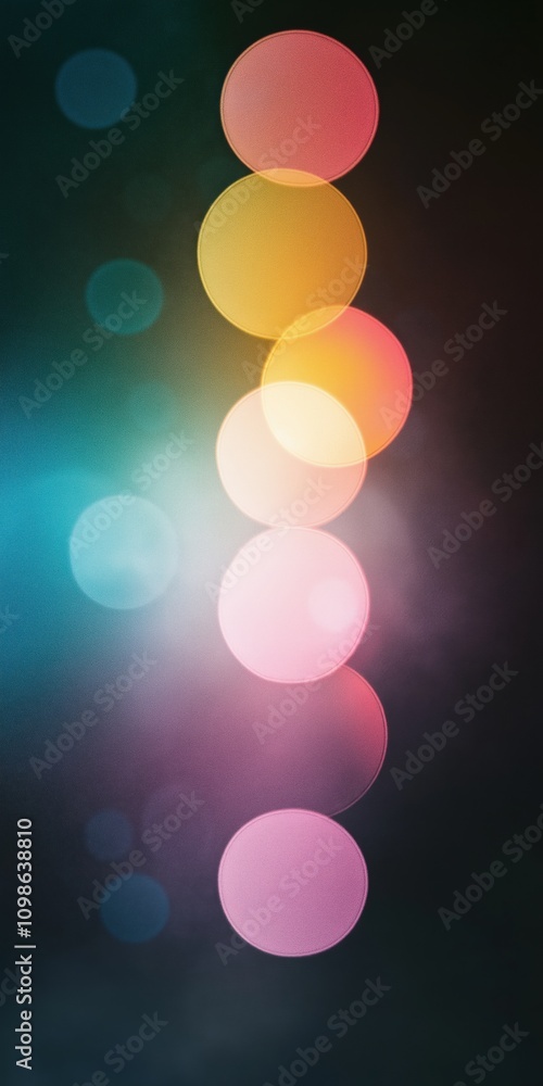 Poster a series of colorful circles are arranged in a line. the circles are of different sizes and colors, 