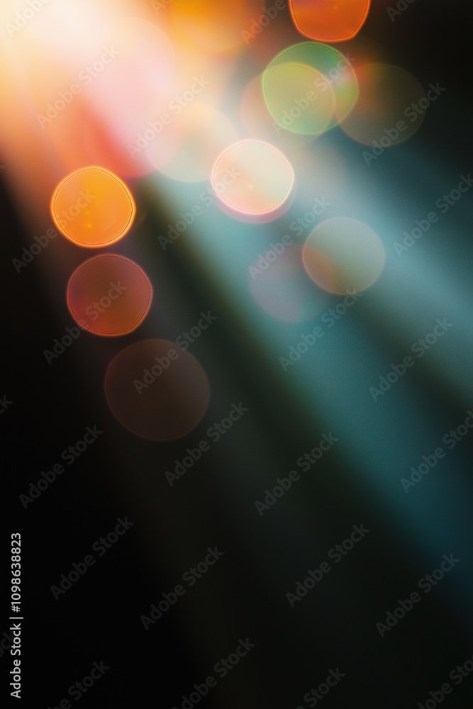 Poster a blurry image of a light shining on a dark background. the light is casting shadows and creating a 
