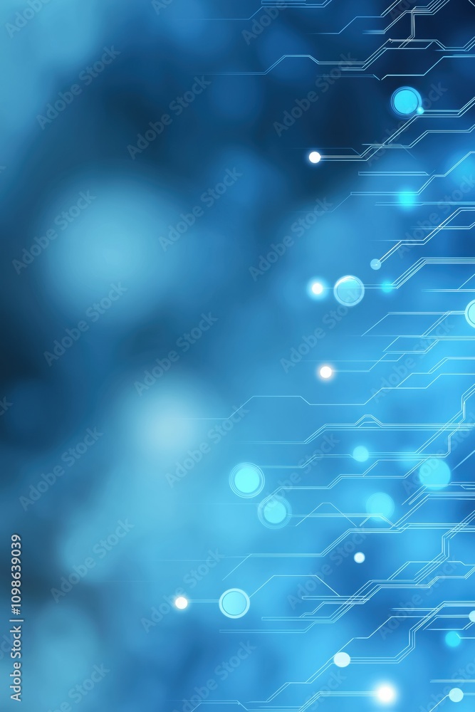 Poster a blue background with a multitude of white dots and lines. the dots and lines are scattered through