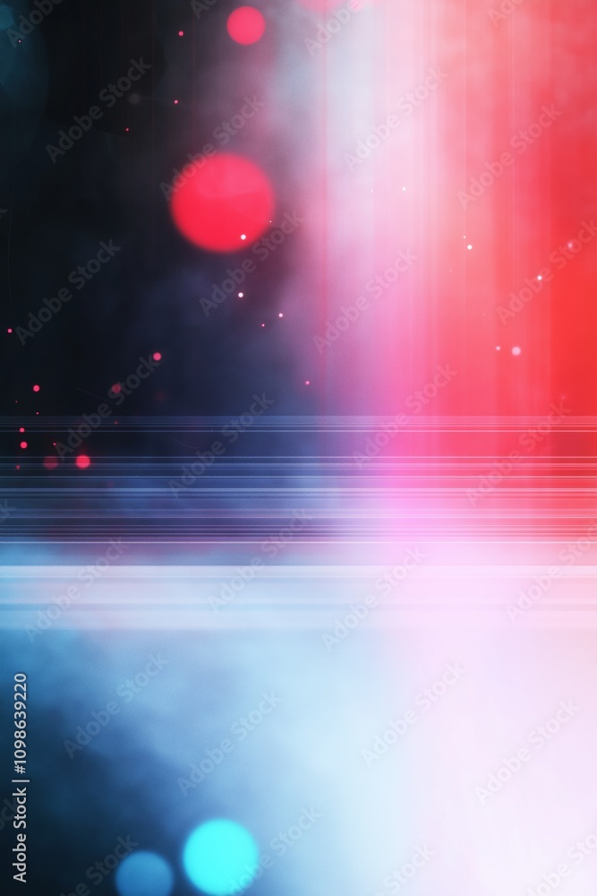 Poster a blurry image of a blue and red background with red circles. the image is abstract and has a dreamy