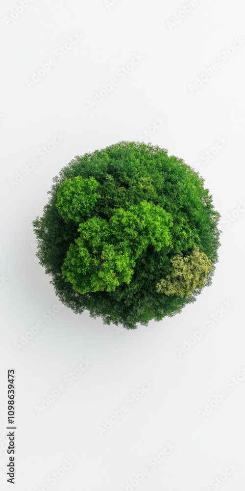 Poster a small green tree is growing in a round shape. the tree is surrounded by a white background