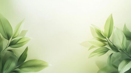Fototapeta premium A green leafy background with two leaves on the right side