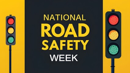 National Road Safety Week Poster with Traffic Lights - Awareness and Safety Concept