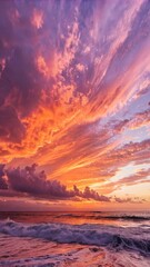 Mesmerizing sunset with bright clouds and water surface.