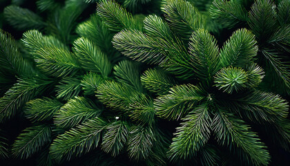 Christmas pine tree greenery close-up background. Evergreen natural backdrop