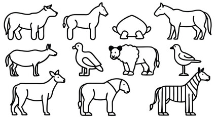  A Collection of set Line Art Illustrations of Animals Branding Vector Icon, EPS Format.
