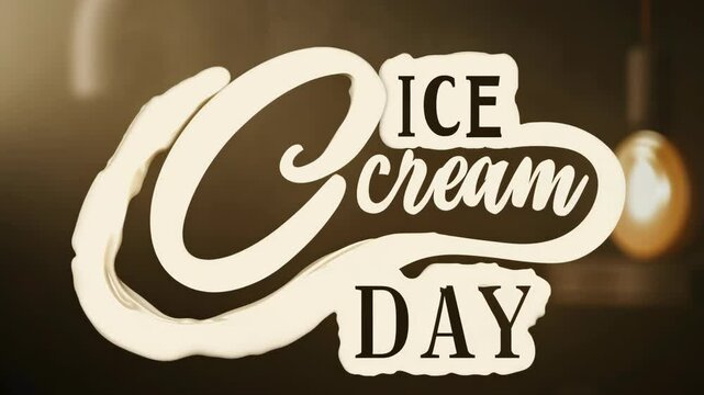 Ice cream day is written on the sign. The sign is in white and black. There is a light on the sign