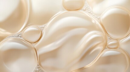 Background of cosmetic bubbles close-up texture in light beige shades
