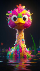 Naklejka premium A colorful bird with big eyes standing in the water
