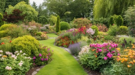 Obraz premium Serene Summer Garden: A Lush Paradise of Vibrant Blooms and Verdant Greenery