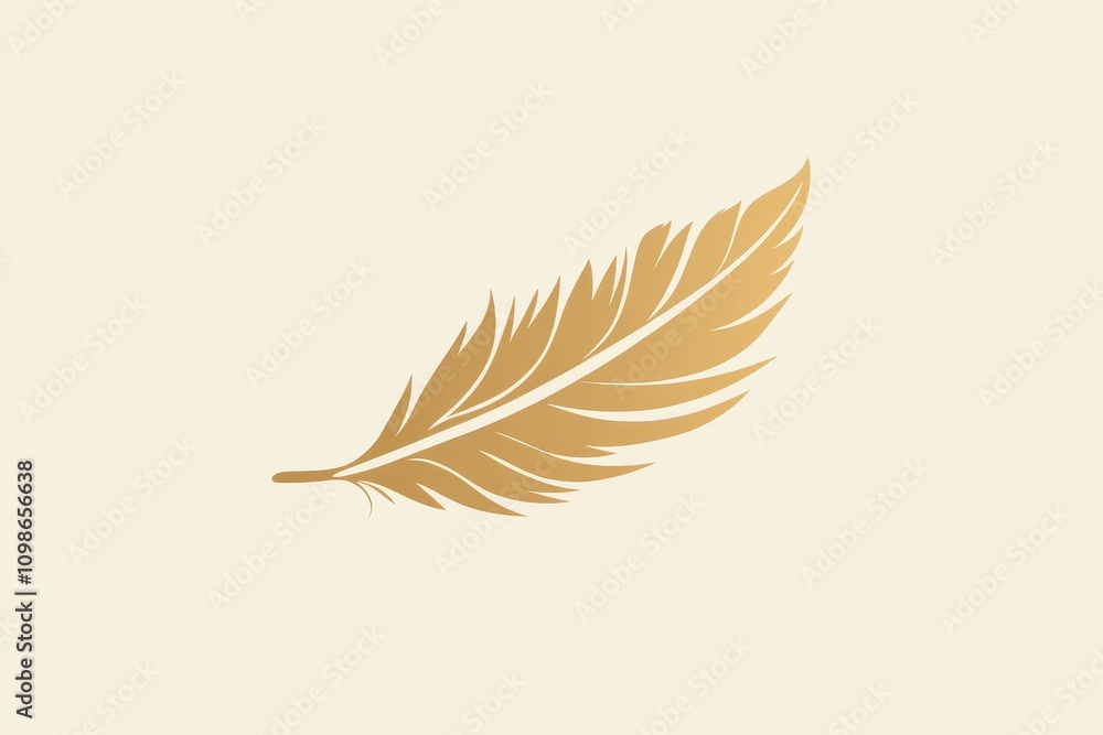 Poster golden feather design set against a soft cream background creating a minimalist aesthetic look