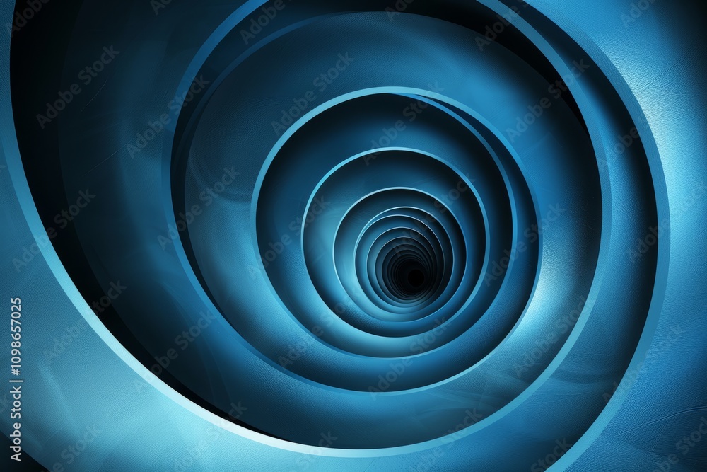 Poster a mesmerizing abstract image of a blue spiral tunnel with concentric circles, creating a futuristic 