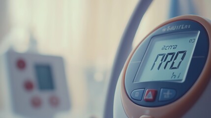 Blood glucose meter displaying test results on a small digital screen, symbolizing the importance of monitoring and managing health, especially for individuals with diabetes.