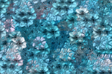Floral pattern. Abstract background. Blue, blurry.