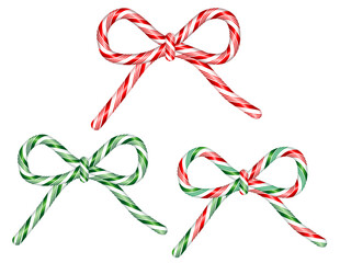 Candy Cane Bows, red and white Peppermint, green and white Spearmint, red and green Wintergreen. Sweet tooth treat for Christmas tree toppers, decoration for cards, presents, holiday decor.
