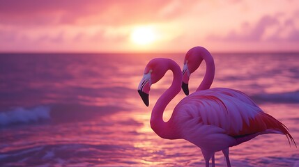 Fototapeta premium Romantic flamingos share love in Brazil’s stunning natural background.