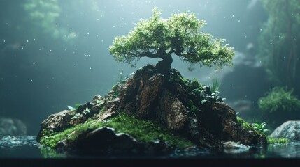 Tranquil Bonsai Island: A Serene Digital Landscape