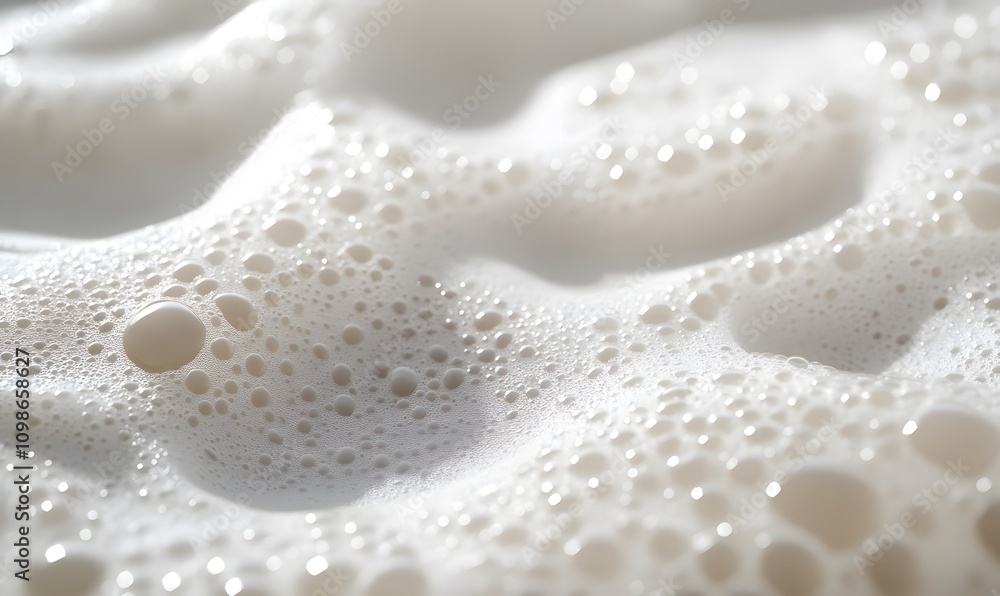 Poster white soapy foam with bubbles casting gentle shadows, creating a layered