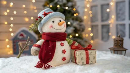 Obraz premium Charming Snowman Surrounded by Holiday Cheer Generative AI