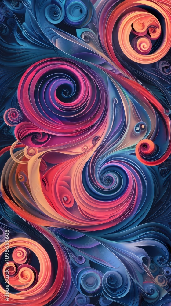 Poster colorful abstract swirl pattern featuring dynamic shapes and vibrant hues, perfect for modern art an