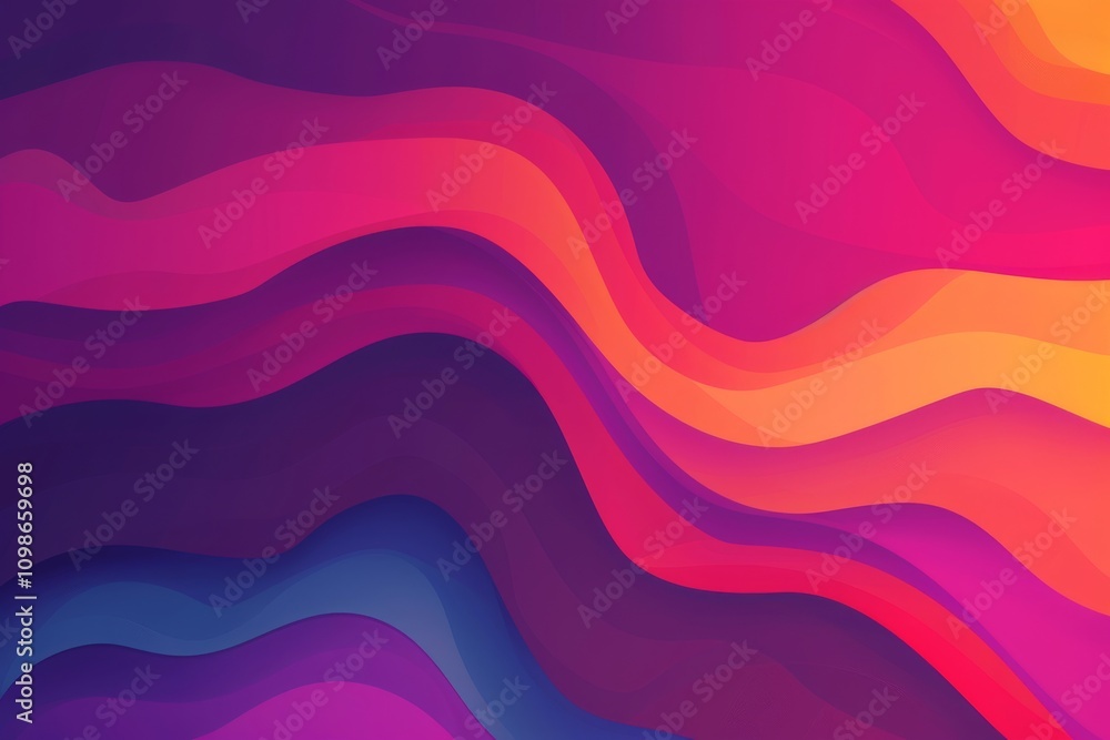 Poster colorful abstract waves in gradient hues forming a dynamic and modern artistic background.